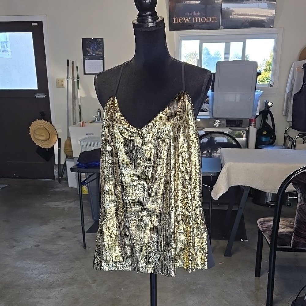 NWT Grace Karin Elegant Black & Gold Sequin Top